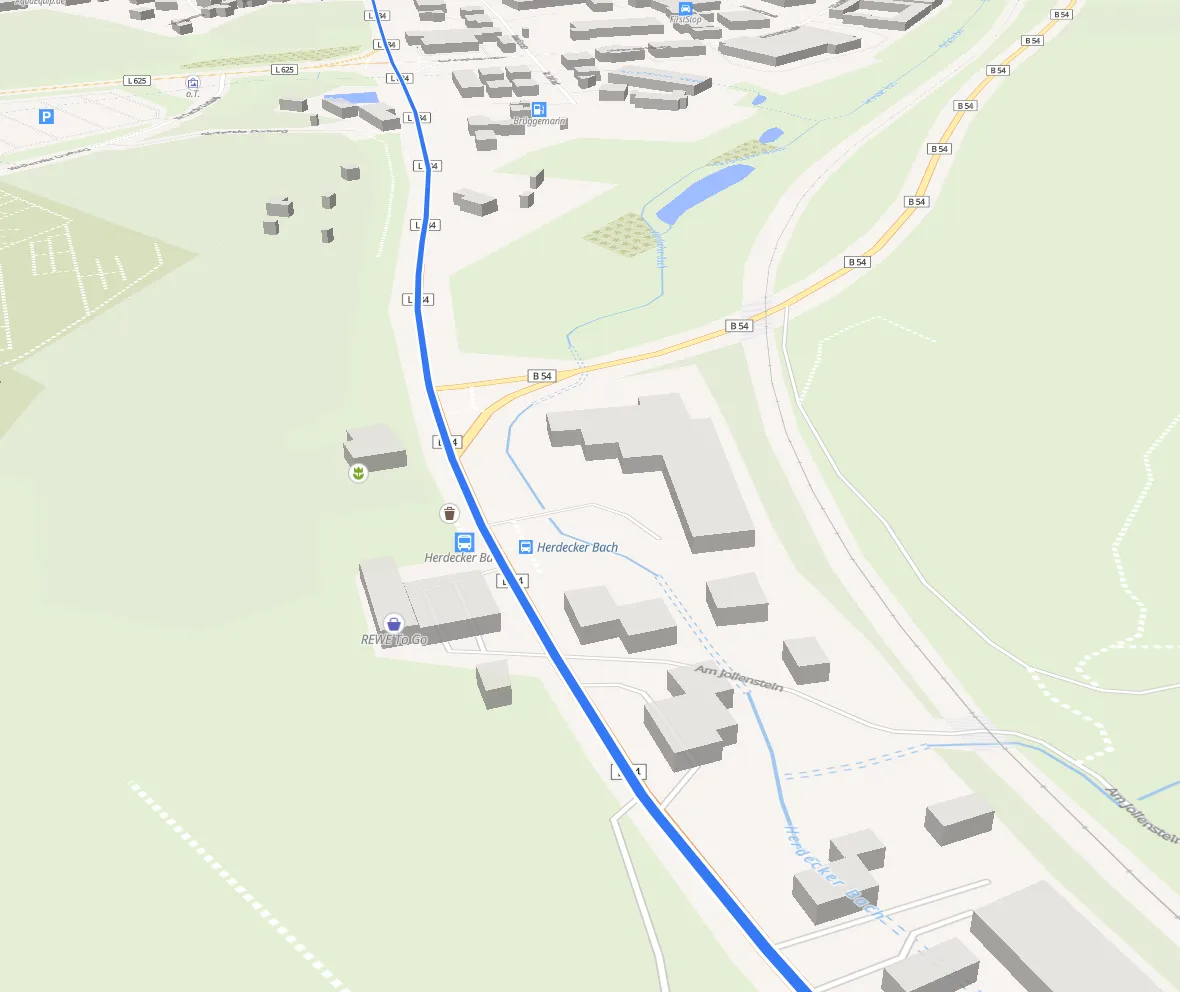 Karte mit Route für Microcar, Navigation auf Landstraße